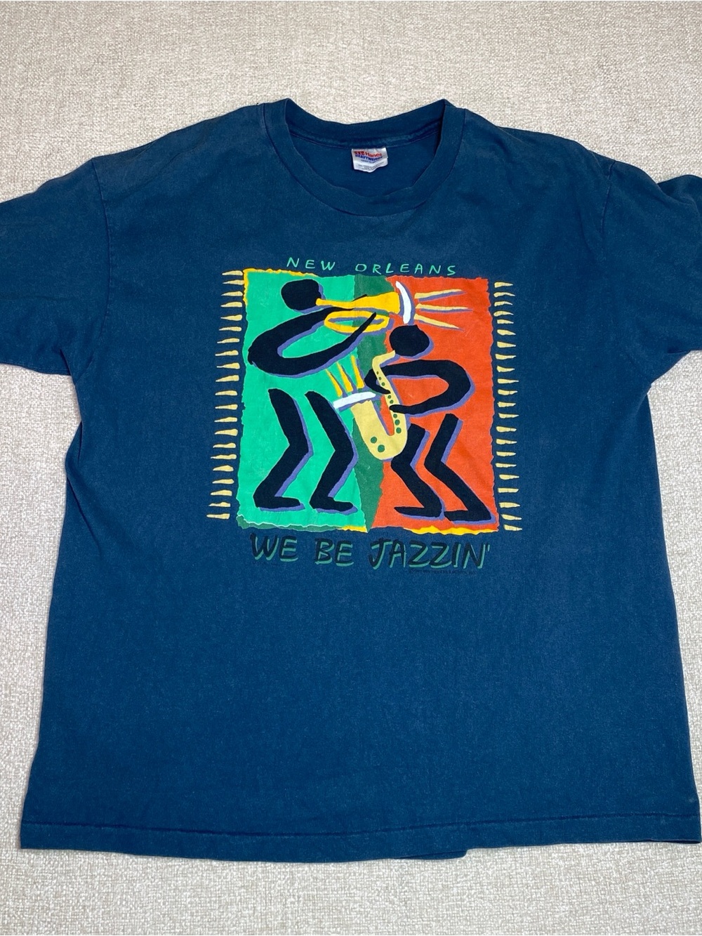 VTG We Be Jazzin New Orleans T Shirt Men XL Blue Single Stitch Tee 90’s USA